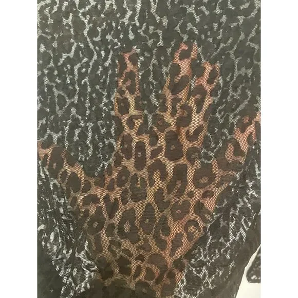 Anne Fontaine Designer Black Sheer Lace Leopard Print Top Euro Size 38 US Size 6 - Picture 3 of 4